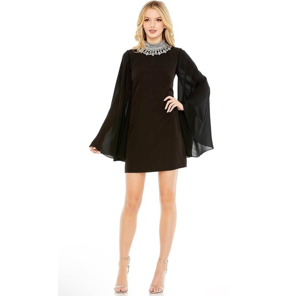 NWT Ieena Mac Duggal 49607 Rhinestone Neck Cocktail Dress Kimono‎ Sleeve Sz 4 - Picture 4 of 7